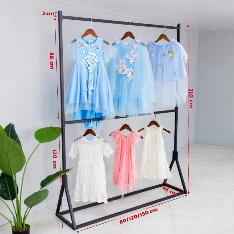 [Kho sỉ sào kệ cho shop] Xào treo đồ quần áo shop.Giá treo quần áo 2 tầng chân chữ Y ,Sào sắt sơn tĩ