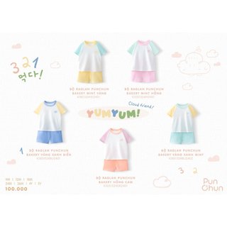 [SALE] Bộ áo côc tay quàn đùi raglan bakery coton trẻ em Punchun chính hãng