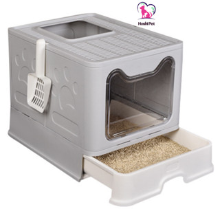 Nhà vệ sinh mèo 2 cửa có ngăn kéo hình vuông Hoshi Pet NV01 chống văng cát cho mèo lớn 8kg