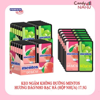 Kẹo ngậm không đường Mentos Hương Đào/Nho Bạc Hà (Hộp nhựa) 17.5g