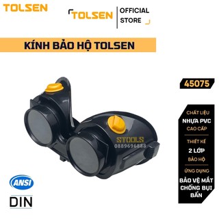 Kính bảo hộ, kính hàn 2 lớp tolsen 45075, nhựa pvc bền chắc chịu nhiệt cao, giúp hỗ trợ bảo vệ mắt