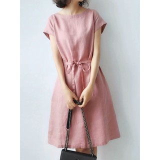 Đầm suông Linen cổ tròn tay hến form Basic Larisrose, chất vải Linen bột Premium, form suông không kén dáng