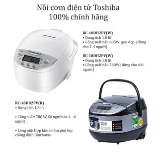 Nồi cơm điện tử toshiba 1 lít rc-10dh2pv và rc-18dh2pv - rc-18dr2pv 1,8 lít