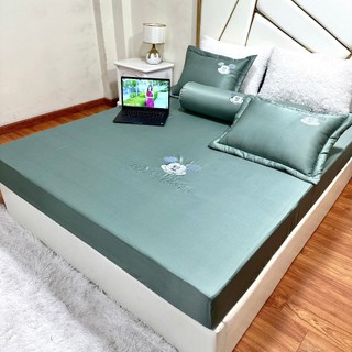 Lụa || Set Ga Gối Phi Lụa Thêu Mickey Ga + 2 Vỏ Gối Đầu Cao Cấp
