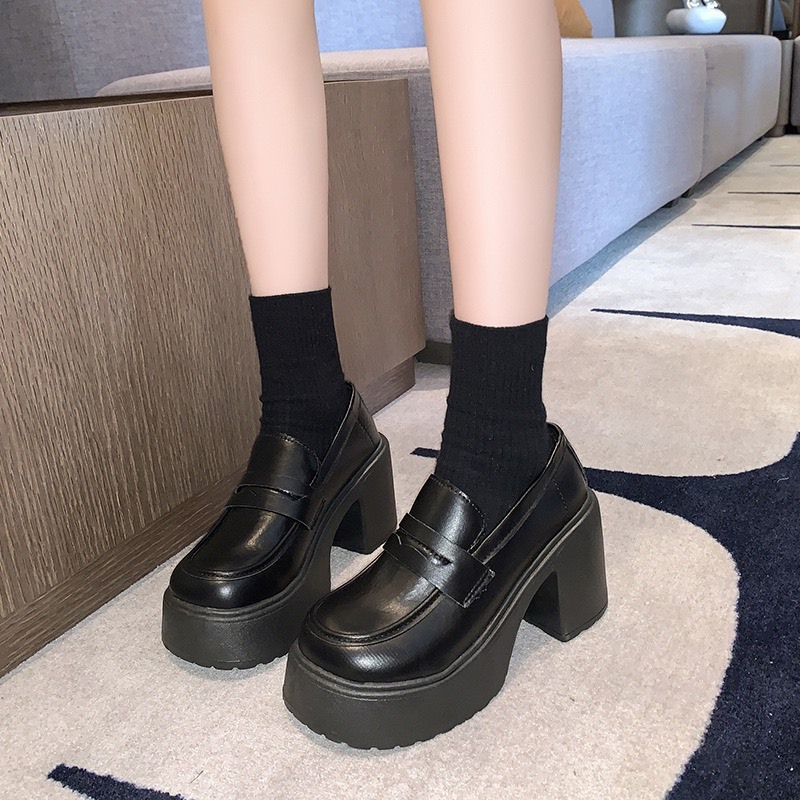 Giày lolita bốt nữ cổ thấp đế cao 10cm ulzzang  phong cach Hàn Quốc G86 đi chơi đi làm
