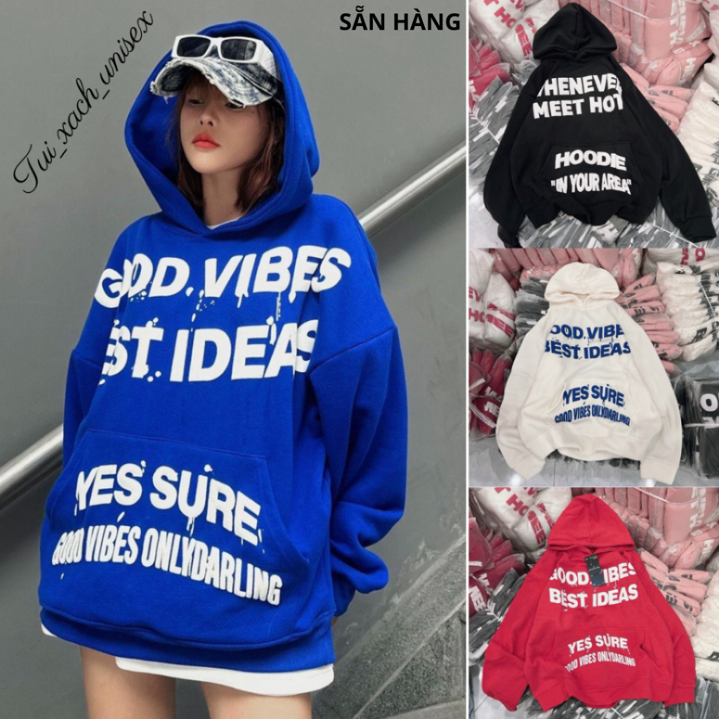 Áo Hoodie Chống Nắng Nữ Nam GOOD VIBES IN NỔI phong cách đường phố cực chất, hàng nỉ bôn