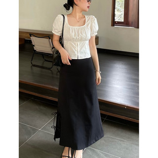 Sixi - Chân váy linen đỏ xẻ tà buộc dây Du
