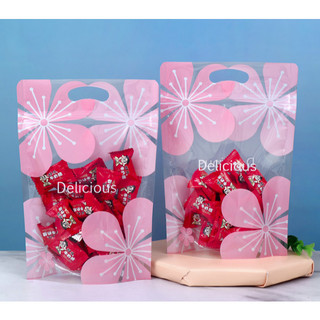 Set 10 túi ZIP zipper HOA ĐÀO đựng bánh qui, quy, kẹo Nougat