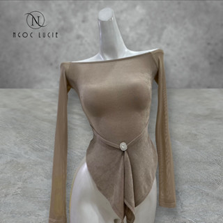 A137 - Áo Nữ Bẹt Vai Tay Dài Nhũ Phối Lưới Đính Đá -  Ngọc Lucie