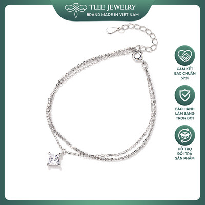 Lắc tay bạc nữ TLEE, vòng tay dây xù kim tuyến dây kép mix hạt đá Cubic lấp lánh TLEE JEWELRY LT0296
