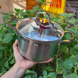 Nồi inox cao cấp 304 đáy liền 18/20/22/24 cm vung kính quai vuông bảo hành 5 năm