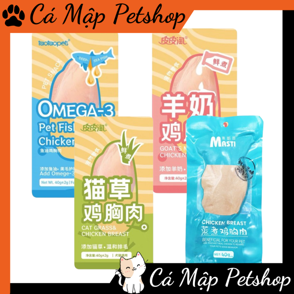Ức gà hấp cho chó mèo Masti, Ức gà ăn liền túi 40gr