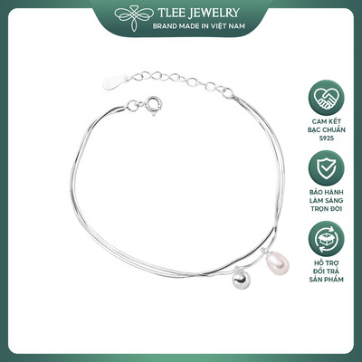 Lắc tay bạc nữ TLEE dây mì kép mix trai nuôi và chuông nhỏ xinh xắn TLEE JEWELRY LT0249