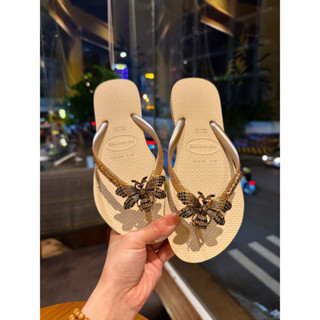 Dép Kẹp Nữ Havaianas Kim Tuyến Kem Quai Gold Mix Charm