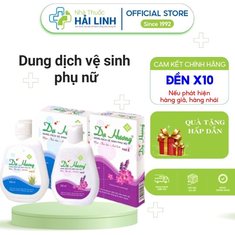 Dung dịch vệ sinh phụ nữ Dạ Hương ⚡ Tặng quà ⚡ Chai 100ml Hương xanh lô hội và tím Lavender