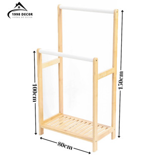 Kệ treo quần áo đôi treo khăn gỗ thông nhập khẩu, chắc chắc, di chuyển tiện lợi - KT 150*82*35 cm