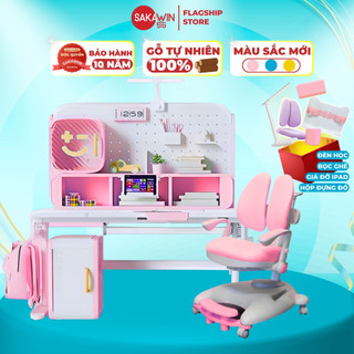 Bộ bàn học chống gù Sakawin SO01 Gỗ tự nhiên cao cấp 1M2 Nâng hạ chuyển động thuỷ lực hiện đại