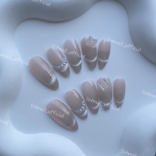 L060 Nailbox thiết kế màu hồng thach ombre mắt mèo đính charm