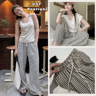  Quần suông ống rộng kẻ sọc nhiều màu Quần ống đứng cạp chun dây rút vải mềm mịn QNT 
