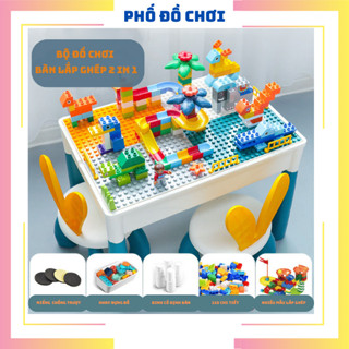 Bộ Bàn Đa Năng Xếp Hình Cho Bé, 110 Chi Tiết Lắp Ghép Kèm Ghế Tai Thỏ + Ngăn Kéo, Đồ Chơi Giáo Dục Thông Minh Cho Trẻ