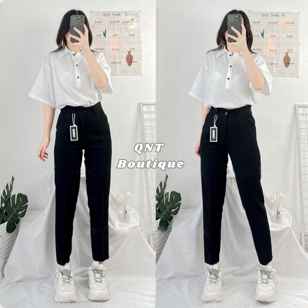 Quần tây nữ lưng cao chất vải tuyết mưa mềm mịn cao cấp,Quần baggy công sở khóa trước cạp cao mặc đi