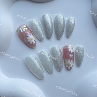 L061 Nailbox thiết kế màu nhũ bạc vẽ hoa cúc