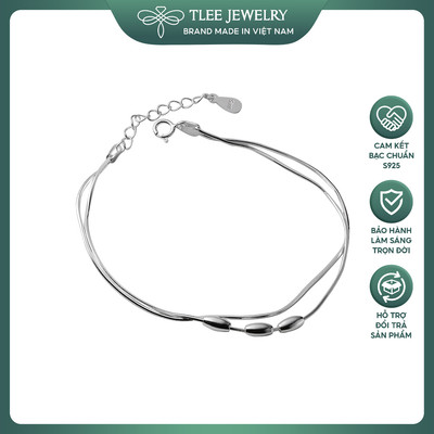 Lắc tay bạc nữ TLEE dây mì kép mix ba hạt bạc gạo trơn đón tài lộc TLEE JEWELRY LT0248