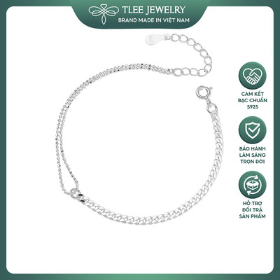 Lắc tay bạc nữ TLEE dây hạt bi kết hợp dây đơn dẹt cá tính TLEE JEWELRY LT0246