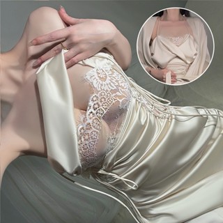 Váy Ngủ Lụa Ren Phối Voan Mềm Hở Ngực Gợi Cảm Nữ