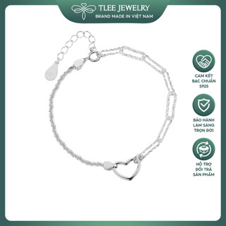 Lắc tay bạc nữ TLEE sợi xù kim tuyến charm tim rỗng trơn mix dây xích phay cá tính TLEE JEWELRY LT0272