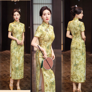 Sườn xám thượng hải cúc sườn dáng dài size từ 47-65kg