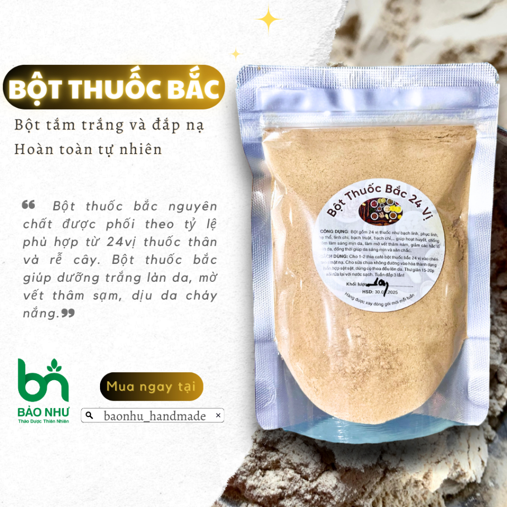 Bột Thuốc Bắc 24 Vị Handmade - Mát Da + Dưỡng Trắng + Mờ Thâm