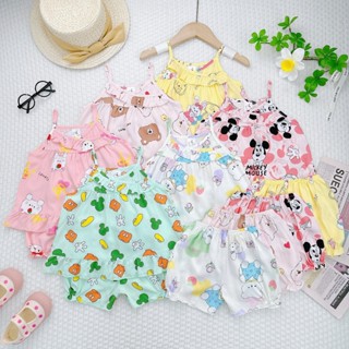 [7-13kg] Bộ Quần Áo Bé Gái, Đồ Bộ Mặc Nhà Bé Gái Vải Tôn (Tole-Lanh) mẫu 2 dây nhỏ cổ bèo Mềm-Mịn-Mát MeGauu - BTG25