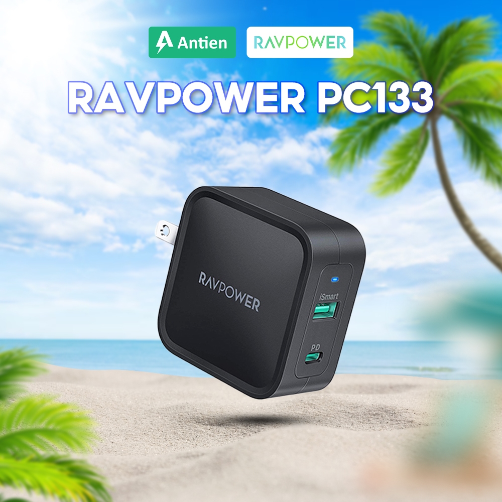 Củ Sạc Ravpower RP-PC133 Công Nghệ Gan 2 Cổng 65W Sạc Nhanh PD Type C Và USB A Cho Các Thiết Bị Khác
