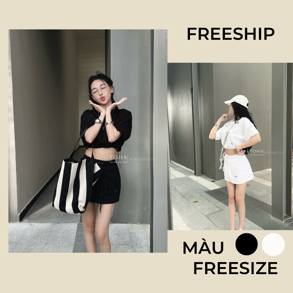 [ HOT HIT ] Set Váy Áo Crop Đính Nơ Nhỏ
