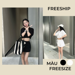 Set váy áo crop đính nơ nhỏ