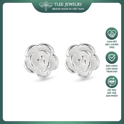Khuyên tai bạc nữ TLEE cánh hoa đào trơn chốt ren bi vặn nữ tính TLEE JEWELRY B0446