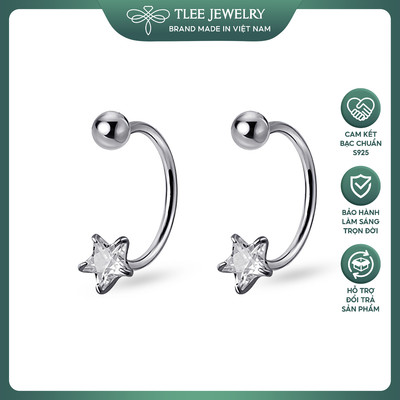 Khuyên tai bạc nữ TLEE sao đá cong chót ren bi lấp lánh TLEE JEWELRY B0462