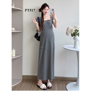  Đầm bầu váy bầu thun hè body dáng dài NADIA DRESS cổ vuông hack dáng thanh lịch  ĐẦM BẦU THỎ  PT517 