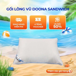 Gối lông vũ Doona Sandwich 45x65cm siêu nhẹ, mềm mại êm ái, vỏ gối thoáng khí