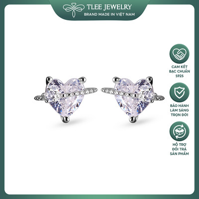 Khuyên tai bạc nữ TLEE hành tinh nhỏ đính đá trái tim xinh xắn, dịu dàng TLEE JEWELRY B0423