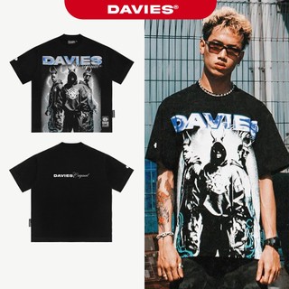 Áo thun cotton nữ nam in tràn viền DAVIES form rộng tay lỡ màu đen Tee Horns Sign I D37-T5