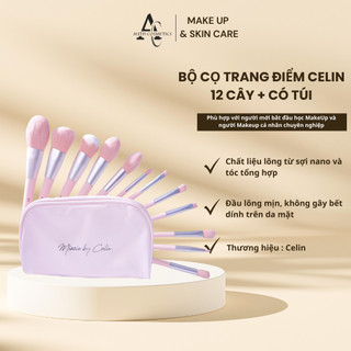  Bộ Cọ Cá Nhân CELIN 12c Hồng Đen Thiết Kế Lông Mềm Sang Trọng Kèm Túi 