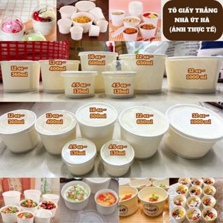   Hàng đẹp  50 tô giấy trắng kèm nắp 135ml 360ml 400ml 500ml 650ml 750ML1000ml đựng kem bún phở hủ tiếu thức ăn nhanh 