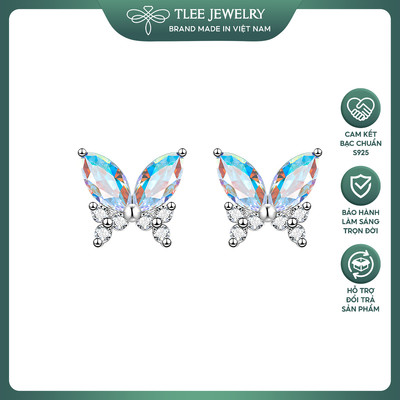 Khuyên tai bạc nữ TLEE, bông tai bạc cánh bướm lấp lánh TLEE JEWELRY B0413