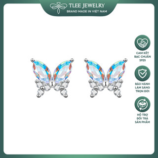 Khuyên tai bạc nữ TLEE, bông tai bạc cánh bướm lấp lánh TLEE JEWELRY B0413