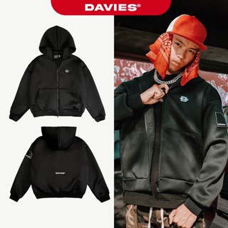 Áo khoác form boxy zip có mũ DAVIES màu đen Hooded Jacket POL| D33-AK2
