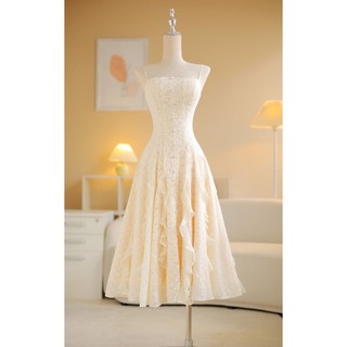 Sò vintage - jimy đầm ren phối bèo hai dây