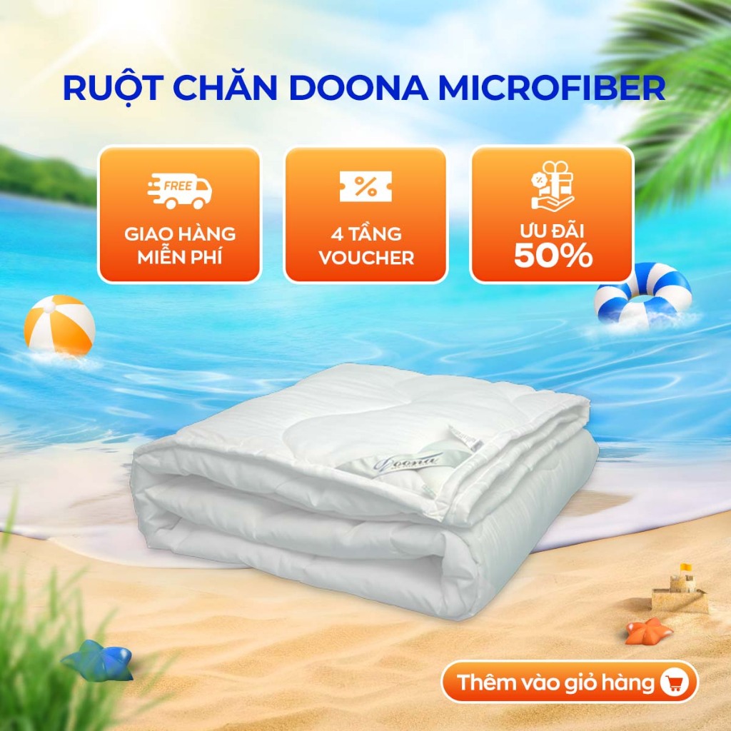 Ruột chăn lông vũ Doona Microfiber hạn chế vón bông, thông thoáng gọn nhẹ, kháng khuẩn vượt trội