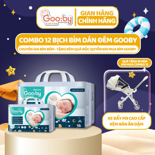  Combo 12 bịch Tã/bỉm dán Gooby Premium-Chuyên gia bỉm đêm, chống trào 12h, size M/L/XL/XXL